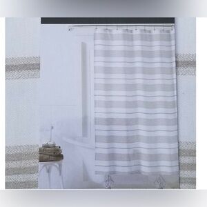 RALPH LAUREN luxury shower curtain Cream Tan Beige Striped 70" X 72"